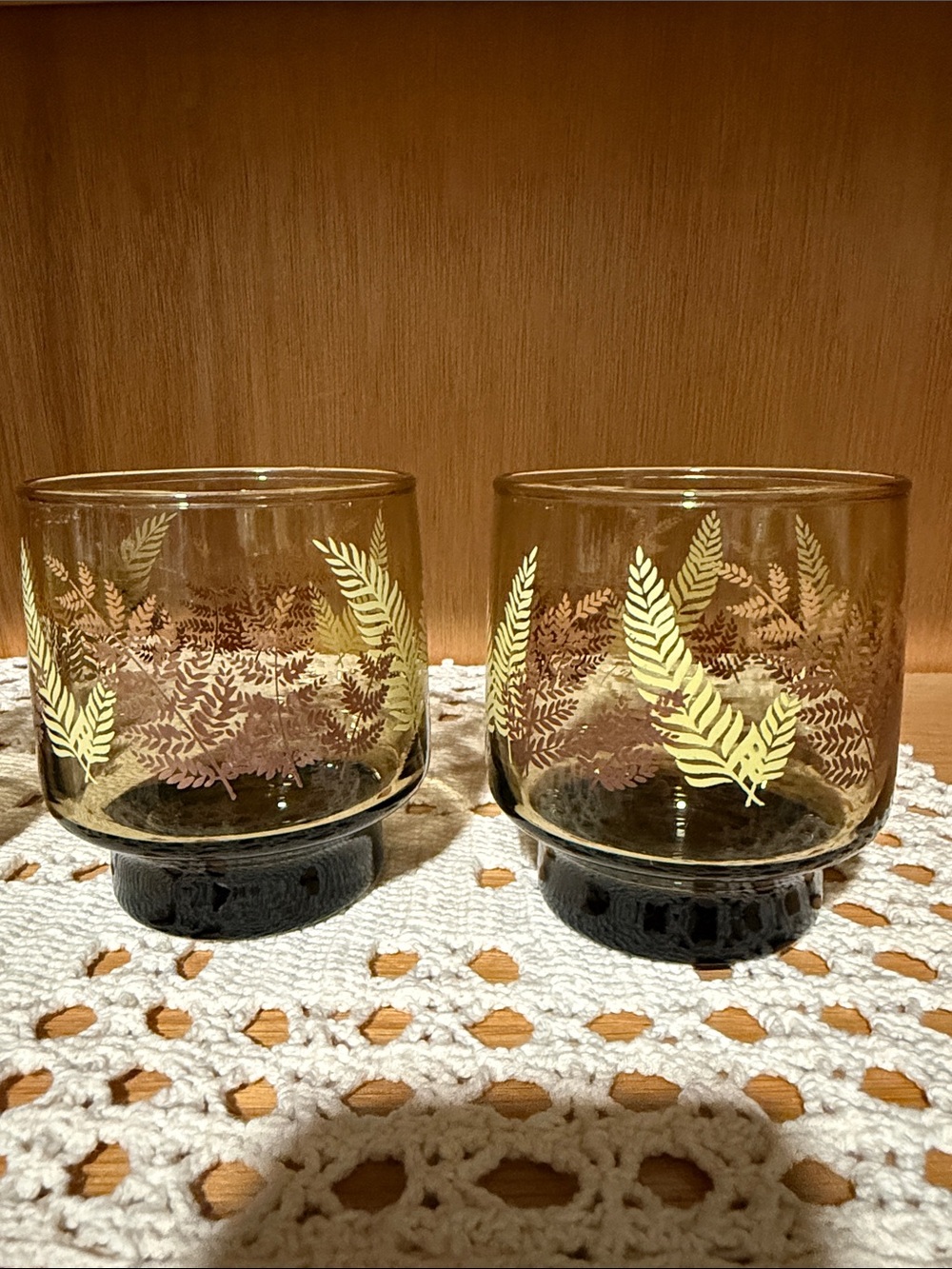 Libbey Brown Fern Lowball Glasses - Set of 2